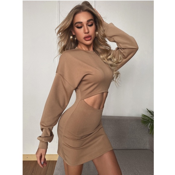 Camel Cut Out Waist Mini Dress - Picture 5 of 10